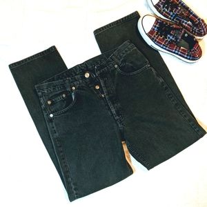 Men's Sama Black Denim Jeans, Straight Tapered Fit Short sz w30 / L28 Button Fly